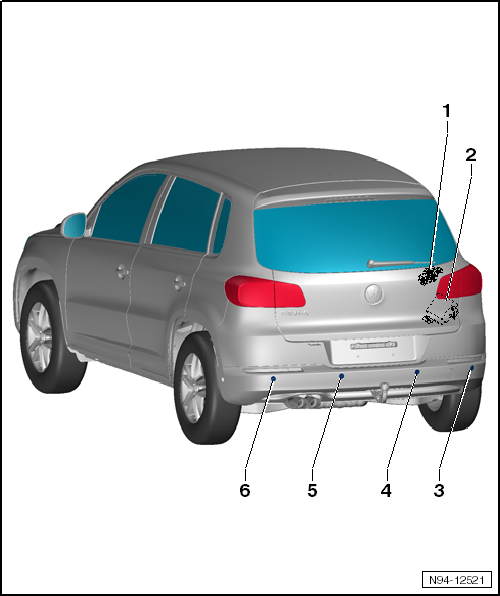 Volkswagen Tiguan Reparaturanleitung - Einparkhilfe (PDC) hinten -  Leuchten, Lampen, Schalter-außen