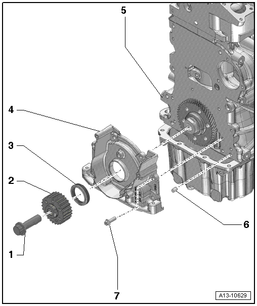 Volkswagen Tiguan. Montageübersicht - Zylinderblock Riemenscheibenseite